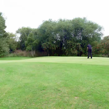 Golfers preparing to tee off at Iver Golf Club, showcasing the parkland layout and tree-lined fairways near Richings Park.